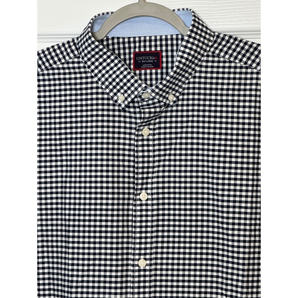 UNTUCKit Mens Gingham Short Sleeve Button Down Shirt Blue White Regular Fit XXL